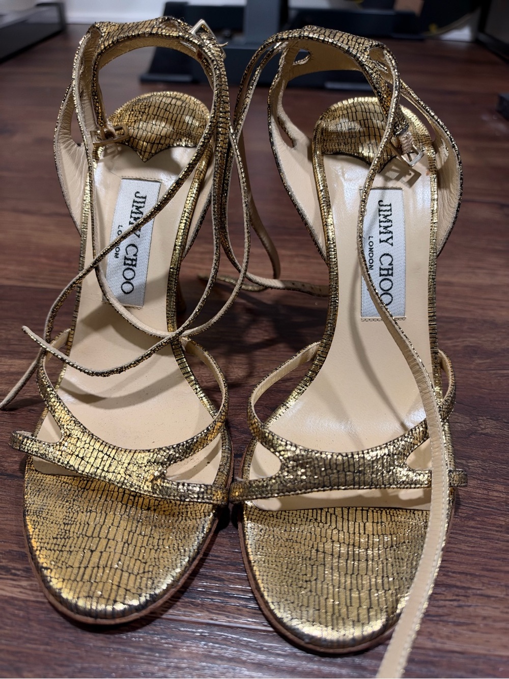 Jimmy Choo Metallic Gold Lace-Up Heels